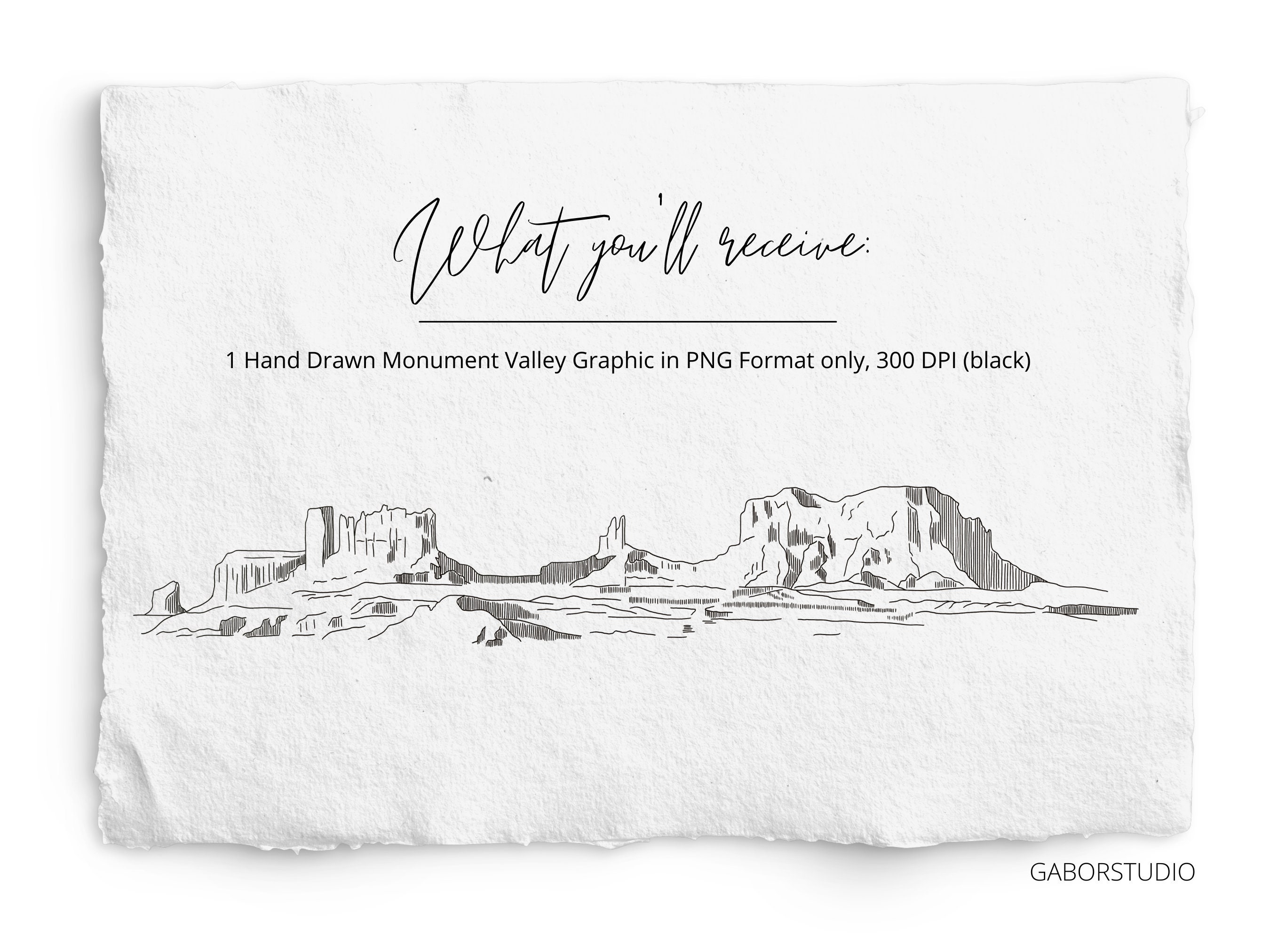 Monument Valley Line Art, PNG Graphic, Pen and Ink, Arizona, Utah