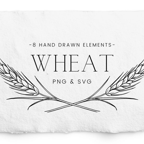 Wheat Bundle SVG, 4 Individual Wheat Elements,  Harvest Wheat PNG, Thanksgiving, Logo Label Design, Hand Drawn Frame, Commercial Free