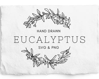 Eucalyptus and Berries Split Frame, Hand Drawn, Floral and Berry, Commercial Free, Engraving, Glowforge, Stationery, Logo Making Element