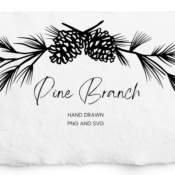 Pine Branch SVG, Pine Bough Frame SVG and PNG, Laser Engraving, Glowforge, Botanical Hand Drawn Winter Elements, Cricut Draw, Stationery