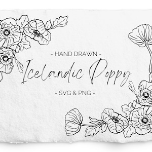 Isländische Mohnblumen SVG, Mohnblumen Ecke Grafik für Lasergravur, Glowforge Blumendesign, Handgezeichnete botanische Linie Kunst, Hochzeit Rahmen