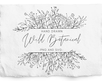 Botanical Split Frame SVG, Engraving, Glowforge, Wild Flower Frame, Floral frame SVG, Flower PNG clipart, Wedding Clipart