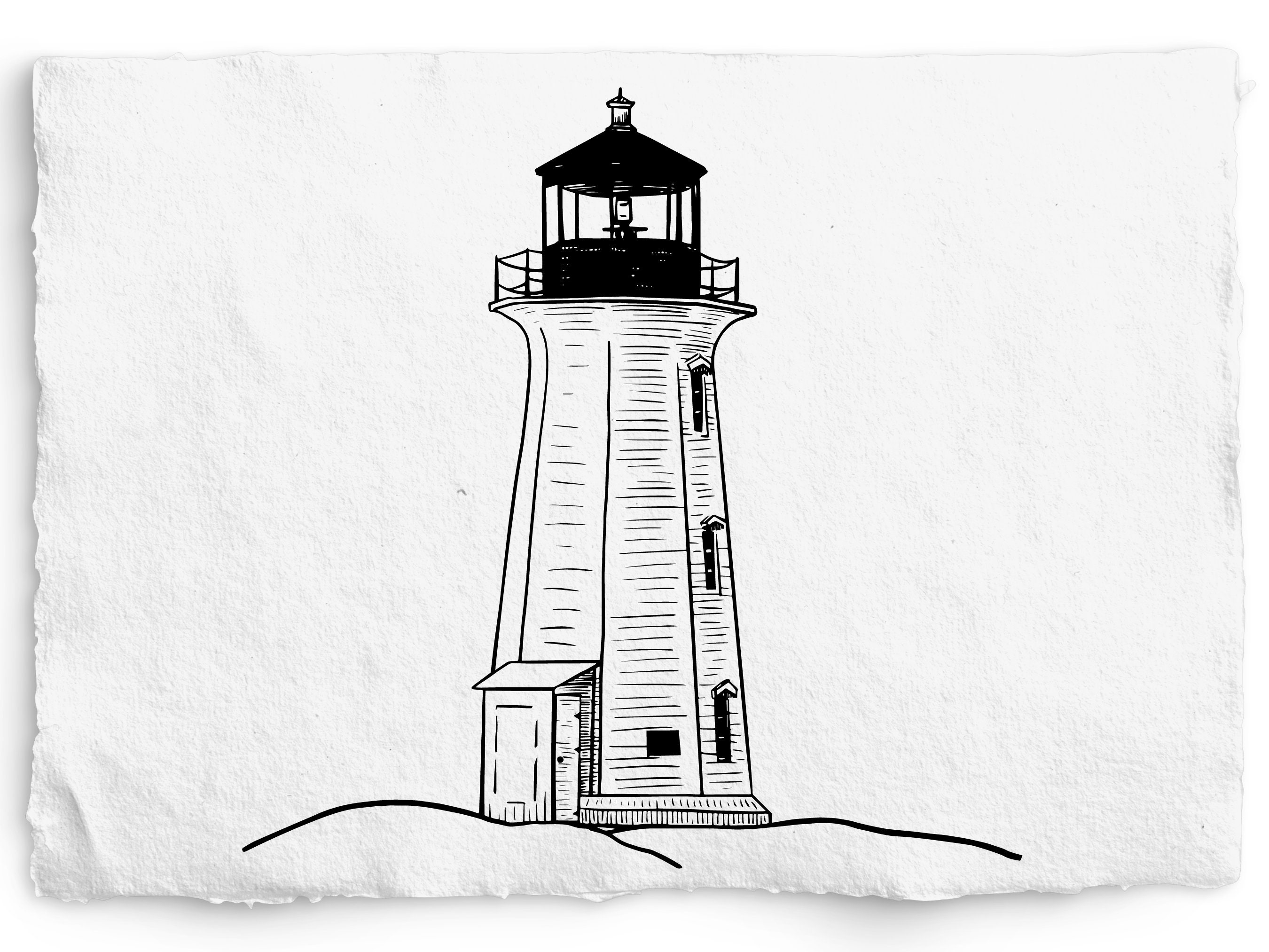 Lighthouse SVG, Hand Drawn vector line art, Engraving, Glowforge, Foil Quill, Logo element, Nautical, Canadian Lighthouse on rocks
