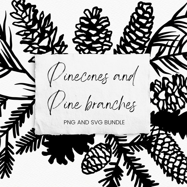 Pinecone and Pine Branches Bundle, SVG and PNG, Cricut Cut Files, Laser Cutting, Card Making, Christmas SVG, Diy, Foil, Stickers, Stencils