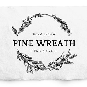 Cornice in legno spaccato di pino SVG, ghirlanda invernale disegnata a mano PNG, commerciale gratuito, ghirlanda di Natale SVG, clipart natalizia vintage, incisione laser, logo
