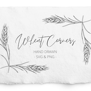 Wheat Corner Frame SVG, Wheat Frame Graphic, Harvest Wheat PNG, Cricut Foil, Label Design, Stationery, Hand Drawn Frame, Commercial Free