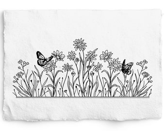 Butterfly Border SVG, Bloemen Rand, PNG Clipart, Folie Quill, Cricut Design Space, Briefpapier Graphic, Zomer Rand, Handgetekende Lijn Art