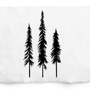 Nordic Pine Tree Silhouette Design, Graphique de Noël scandinave, Art de Noël, 3 arbres, Étiquettes cadeaux, Autocollants, Fabrication de cartes