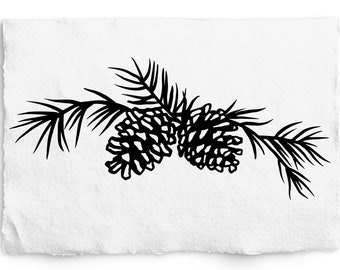 Pine Branch Swag SVG, Laser Engraving, Glowforge, Cricut, Pinecone SVG and PNG, Pine Cone Branches, Botanical Hand Drawn Winter Elements,