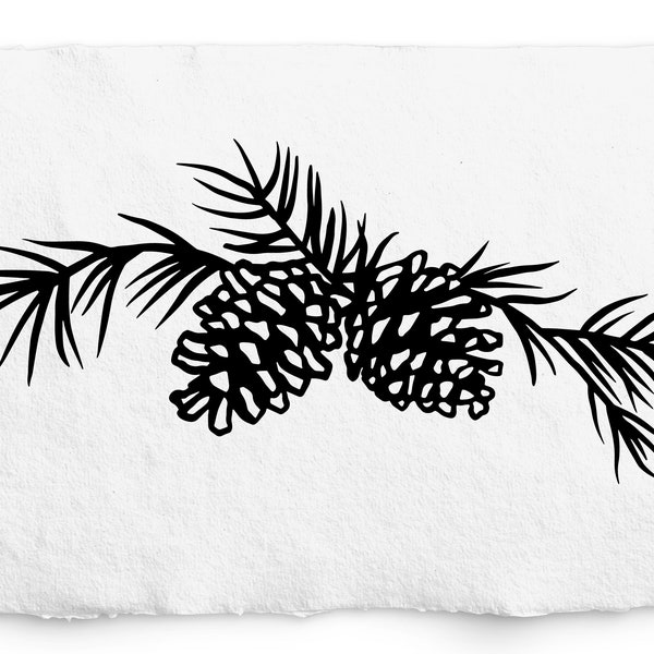 Pine Branch Swag SVG, Gravure au laser, Glowforge, Cricut, Pinecone SVG et PNG, Pine Cone Branches, Botanical Hand Drawn Winter Elements,