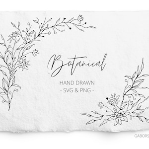 Eckrahmen SVG, Wildblumenrahmen, Blumenrahmen SVG, Blumen PNG Clipart, handgezeichnete botanische Hochzeit Clipart, Digi Stempel, Linie Kunst