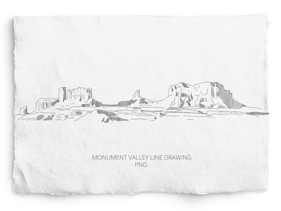 Monument Valley Line Art, PNG Graphic, Pen and Ink, Arizona, Utah