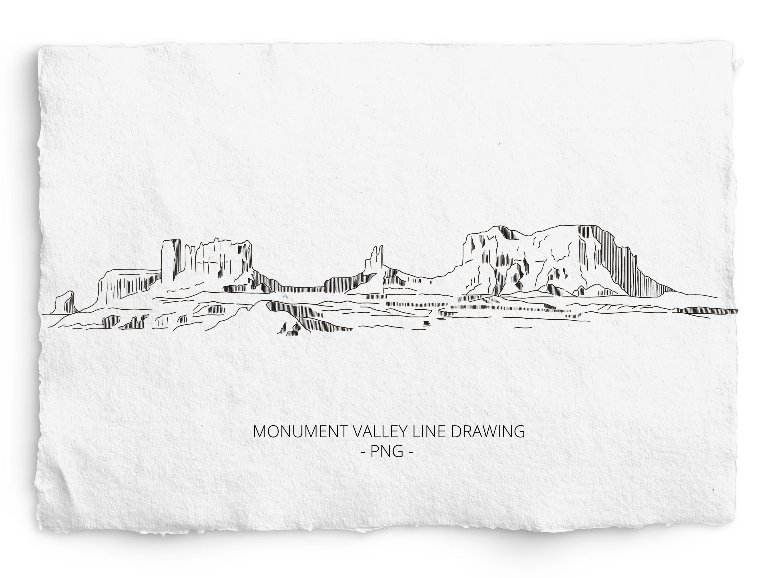 Monument Valley Line Art, PNG Graphic, Pen and Ink, Arizona, Utah