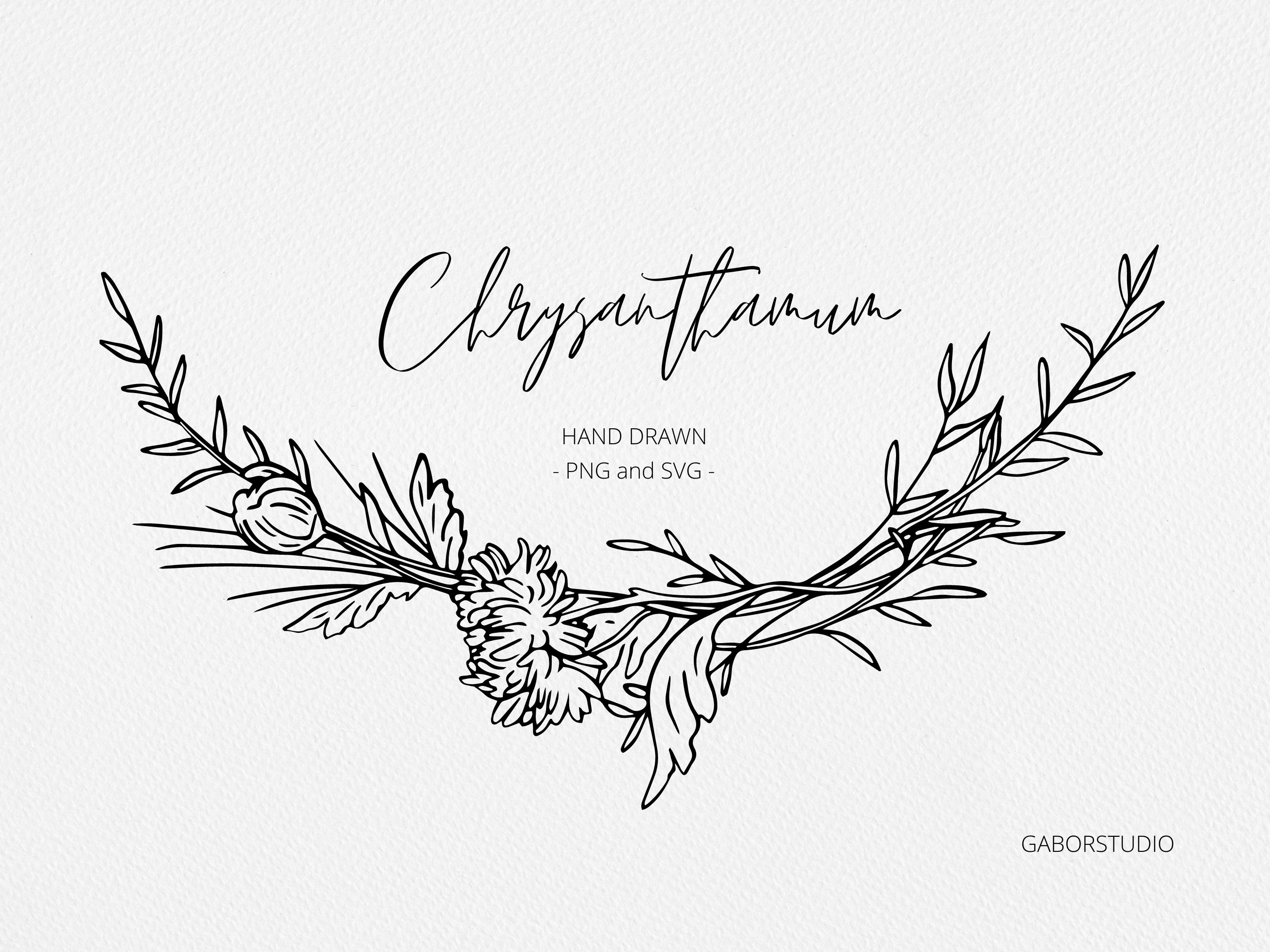 Botanical Swag SVG, Half Wreath, Chrysanthemum, November