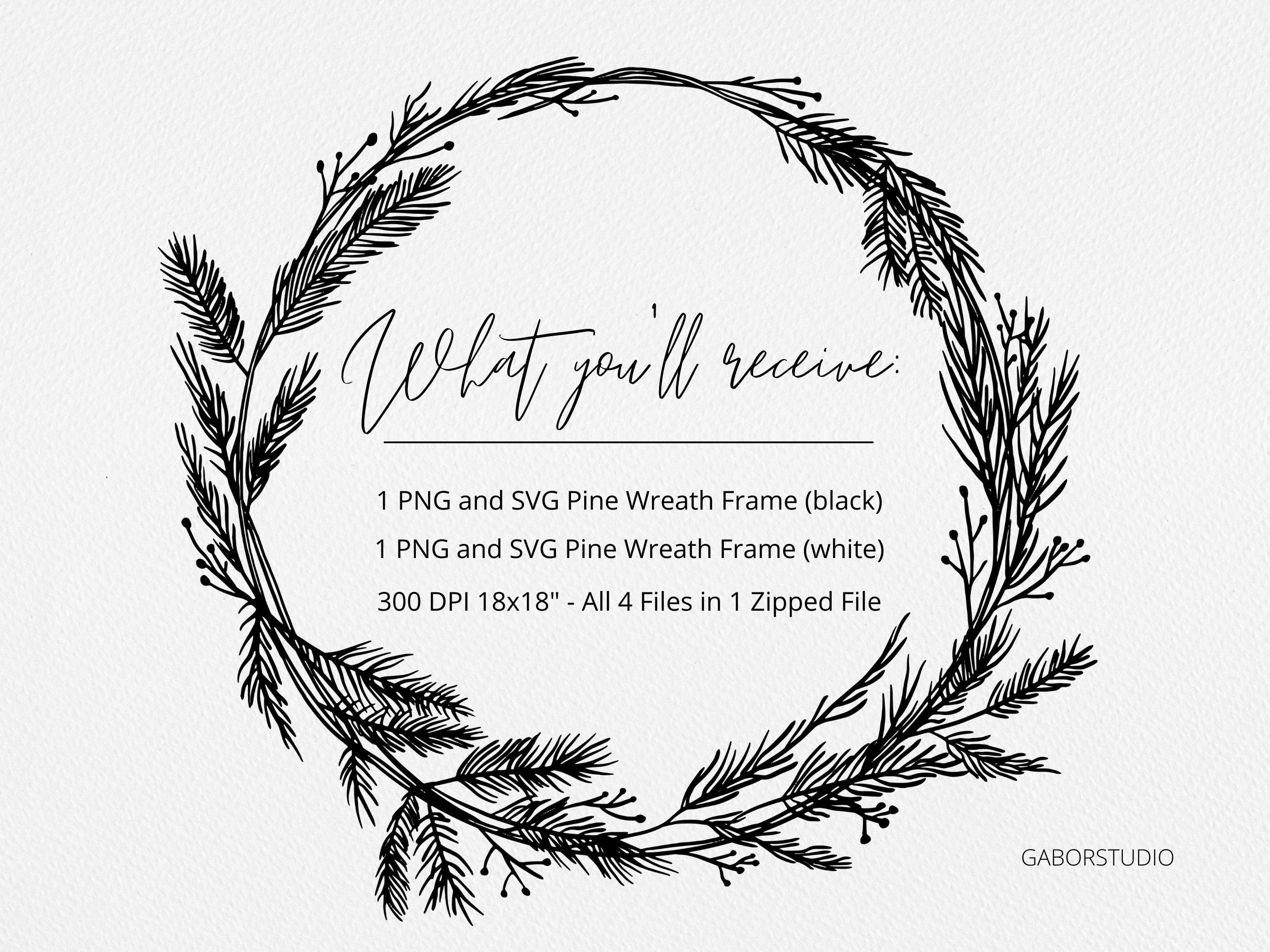 Pine Wreath SVG Botanical Hand Drawn Winter Wreath PNG | Etsy