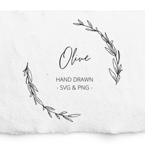 Olive Leaf Laurel SVG et PNG - Botanique dessinée à la main, Digi Stamp, Fabrication de cartes, Scrapbooking, Mariage, Papeterie SVG, Logo, Monogramme