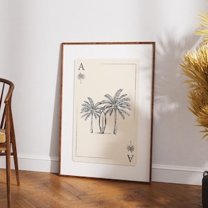Cartes à jouer côtières imprimées | Décoration murale en forme de planche de surf et de palmier | Téléchargement numérique sur le thème de la plage | Art tendance côtier tropical