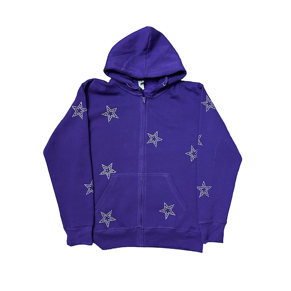 Purple Y2k Rhinestone All Over Star Zip up Hoodie 10ss - Etsy