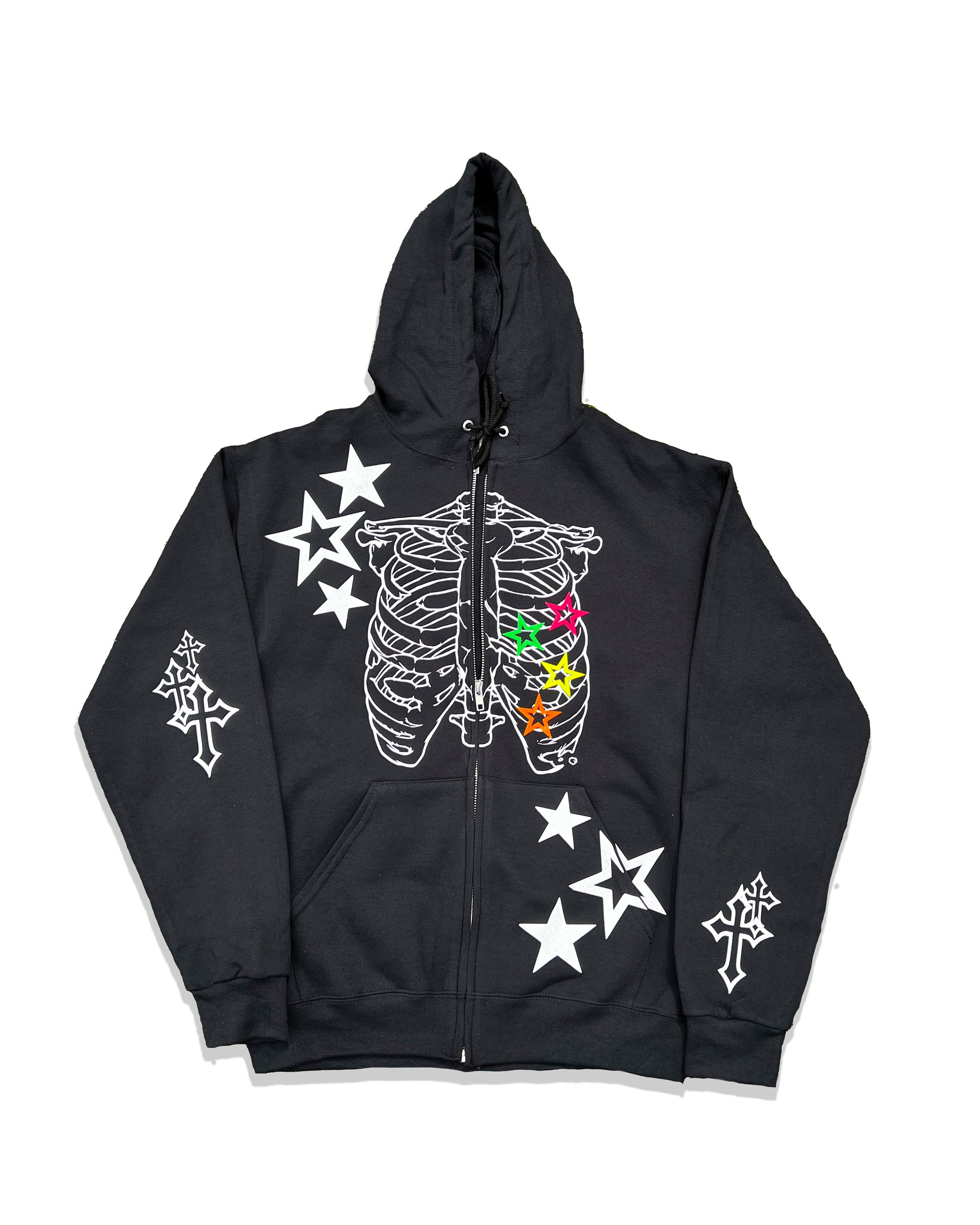 Y2k Skeleton Zip up Hoodie With Neon 