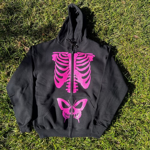 Y2k Skeleton Zip up Hoodie With Neon Stars | Etsy
