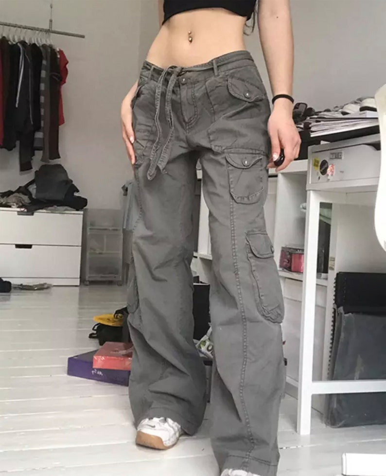 Cargo Pants for women gray grunge baggy fit 