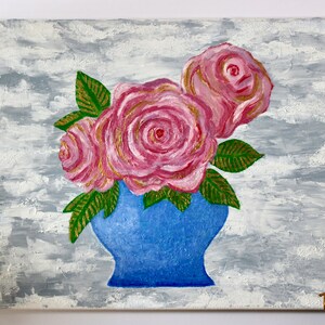 Rosa Rosen Gemälde Floral Acryl