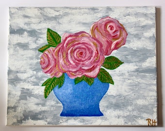 Pink Roses Painting Floral Acrylic