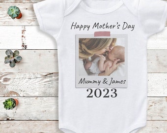 Happy Mother's Day, Polaroid Photo - Personalised Name and Year Bodysuit - Personalised Baby Gift -Personalised baby gift, Mother's Day Gift