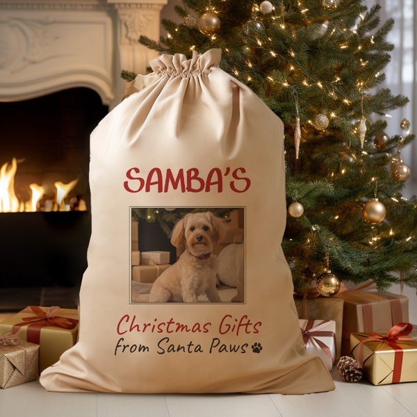 Personalised Photo Dog Santa Sack - Pet Dog Chrsitmas Santa Sack - Christmas Gift - Christmas Eve Box - Father Christmas Bag - Xmas Bag