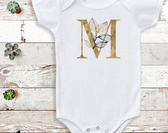 Personalised Gold Leaf Initial - Bodysuit - Personalised Gift -Add Your Personalisation - Personalised baby, baby bodysuit gift