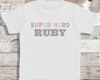 Personalised Super Hero Silver Name - T-Shirt - Babies T-Shirt - Kids T-Shirt - Personalised Name - Personalised - Add Your Personalisation