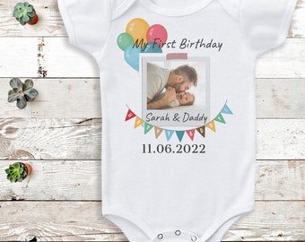 Personalised First Birthday Photo Bodysuit - Personalised Baby Gift - Add Your Personalisation for Mummy or Daddy - Personalised baby gift