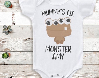 Personalised Name - Mummies Lil Brown Monster Baby Bodysuit - Personalised Gift -Add Personalisation - baby gift, baby bodysuit gift