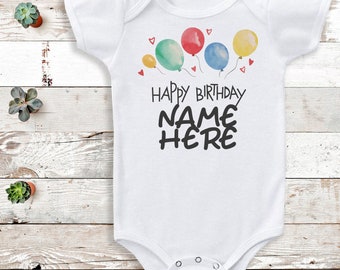 Personalised Happy Birthday (Name) Balloons - Personalised Baby Gift -Add Your Personalisation - Personalised baby gift, baby bodysuit gift