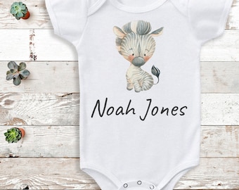 Personalised Full Name Baby Bodysuit - Zebra - Personalised Baby Gift -Add Your Personalisation - Personalised baby gift, baby bodysuit gift