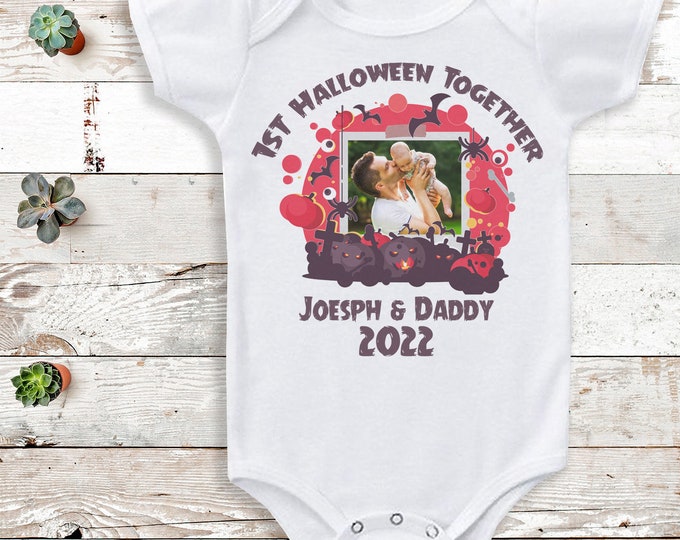 Featured listing image: Personalised 1st Halloween Together Photo Bodysuit - Personalised Baby Gift - Personalised Name & Photo - Personalised baby gift