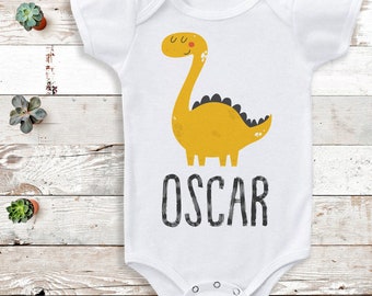 Personalised Name Yellow Dino Baby Bodysuit  - Personalised Baby Gift -Add Your Personalisation - Personalised baby gift, baby bodysuit gift