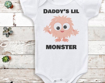 Personalised Name - Daddies Lil  Pink Monster Baby Bodysuit - Personalised Gift -Add Personalisation - baby gift, baby bodysuit gift