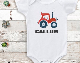 Personalised Name, Red Digger - Bodysuit - Personalised Baby Gift -Add Your Personalisation - Personalised baby gift, baby bodysuit gift