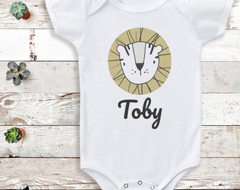 Personalised Name, Lion Design - Bodysuit - Personalised Baby Gift -Add Your Personalisation - Personalised baby gift, baby bodysuit gift