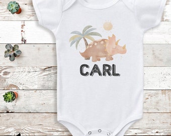 Personalised Name Baby Bodysuit - Triceratops - Baby Gift -Add Your Personalisation - Personalised baby gift, baby bodysuit gift