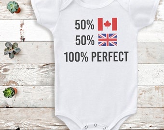 Personalised 50 50 and 100% Perfect - Personalise with any flag - Personalised baby gift, baby bodysuit gift - Personalised baby bodysuit