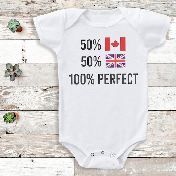 Personalised 50 50 and 100% Perfect - Personalise with any flag - Personalised baby gift, baby bodysuit gift - Personalised baby bodysuit