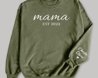 PERSONLIG Mama Scripted Sweater EST & Namn på ärmen - Mammapresent, Mammapresent, Presentidéer för mamma, Nybliven mammapresent, Present till mamma