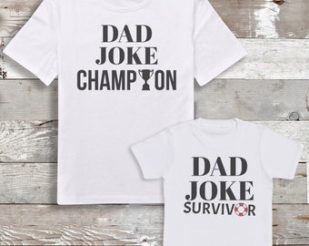 Dad Joke Champion & Dad Joke Survivor Matching Dad and Baby Set - Father's Day - Dad and Baby Matching Gift - Dad Gift - Dad Gift Set