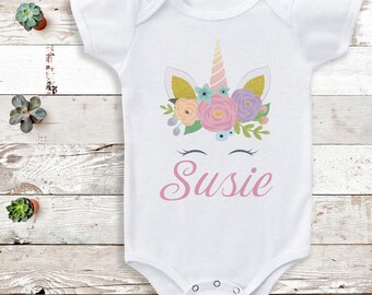 Personalised Name, Unicorn Bodysuit- Personalised Baby Gift -Add Your Personalisation - Personalised baby gift, baby bodysuit gift