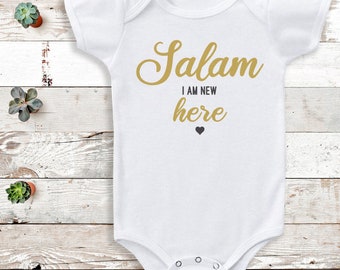 Salam I Am New Here Baby bodysuit - Eid Gifts - Ramadan Gift - Eid Bodysuit - Eid gift for baby