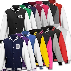Chaqueta universitaria con inicial personalizada - Chaqueta universitaria estilo bomber - Chaqueta estilo béisbol - Chaqueta para niños y adultos - Chaqueta unisex en todos los colores