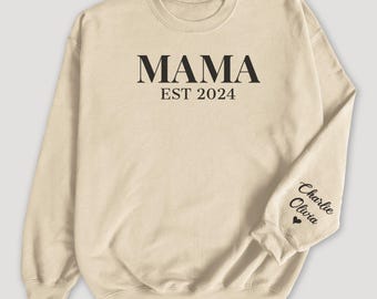 PERSONLIG Mammatröja EST & Namn på ärmen - Mammapresent, Present till henne, Mammapresent, Presentidéer för mamma, Present till nybliven mamma, Present till mamma