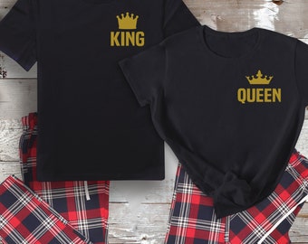 King & Queen Matching Pyjamas - Couples Pyjama Set, Couples Matching, Valentines Day Matching, Matching Couple Pyjamas with Bottoms